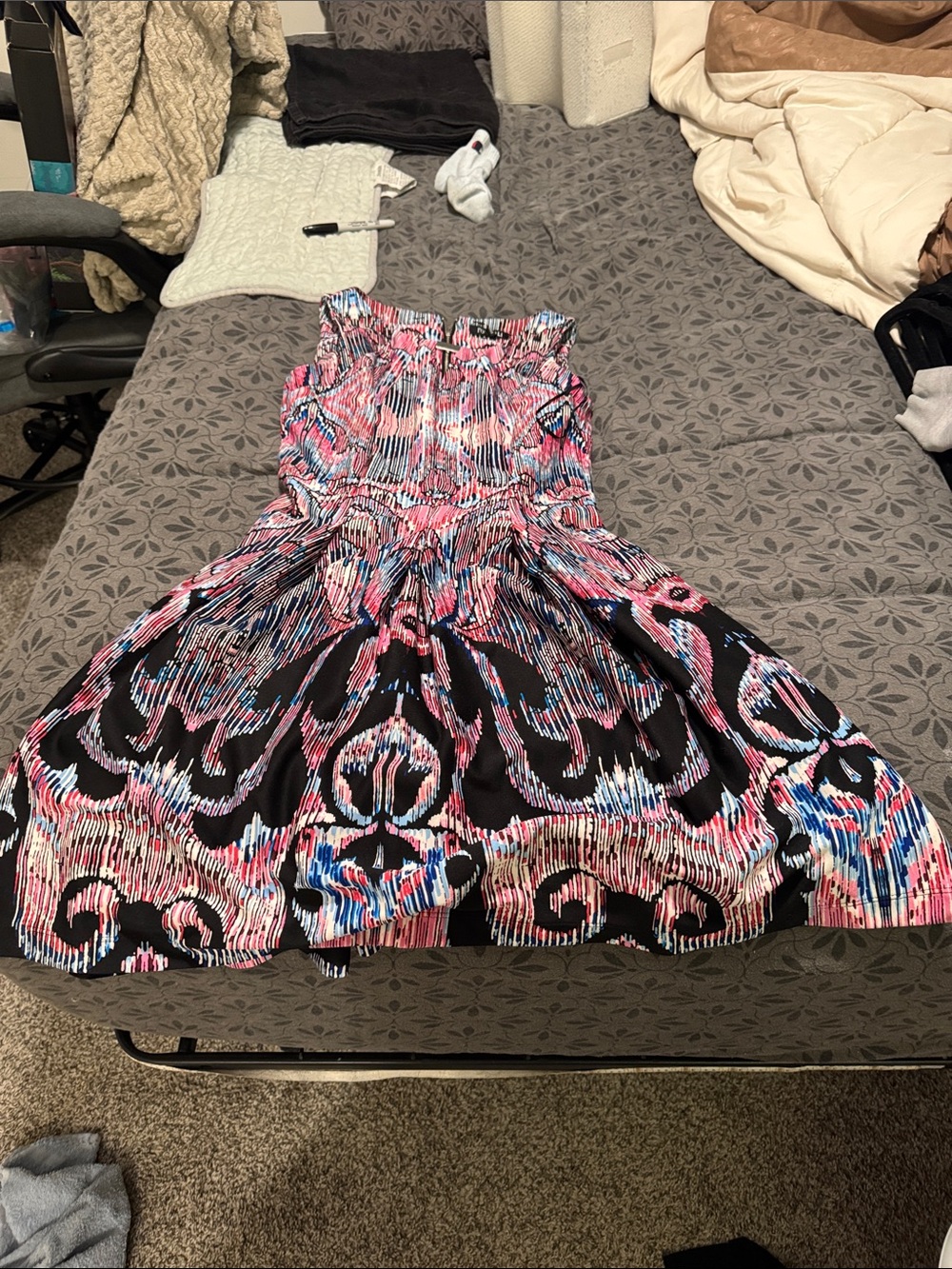 Colorful Smocked Fit-and-Flare Dress